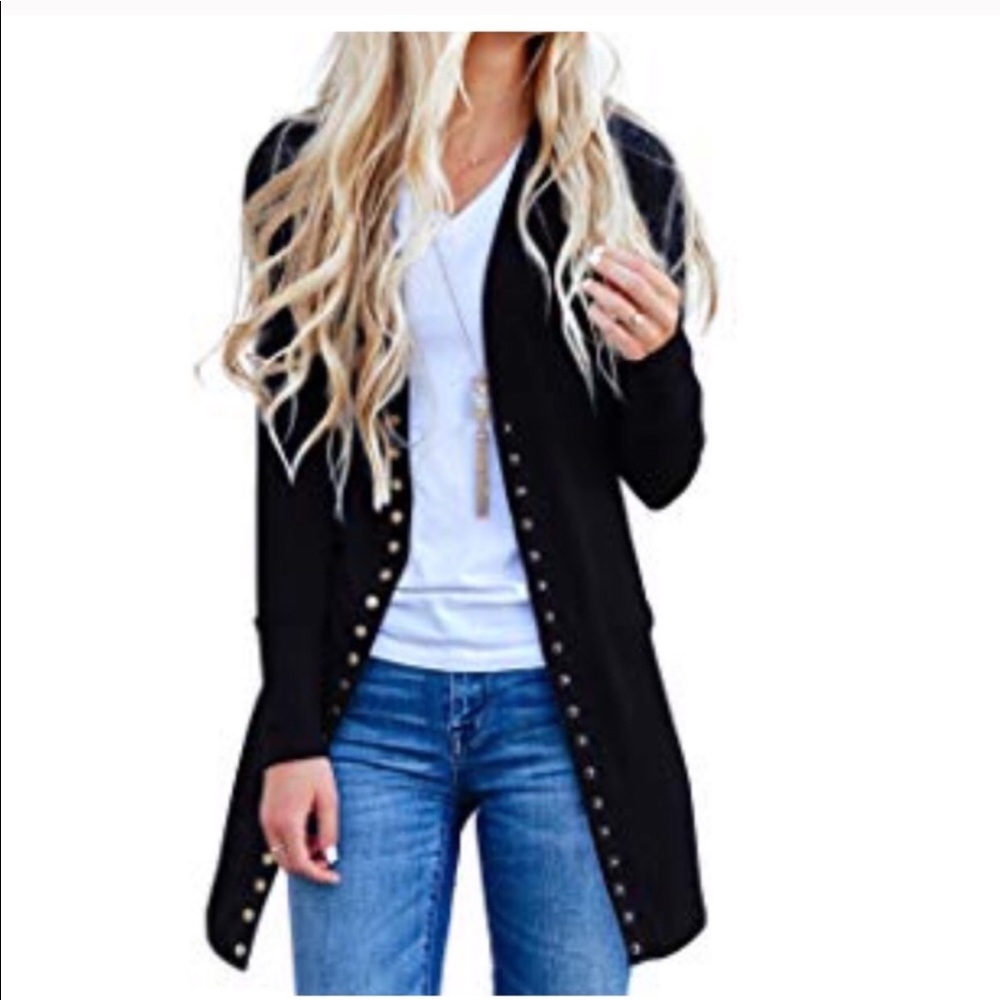 RESTOCKED Casual Black Button Down Cardigan - Picture 4 of 4